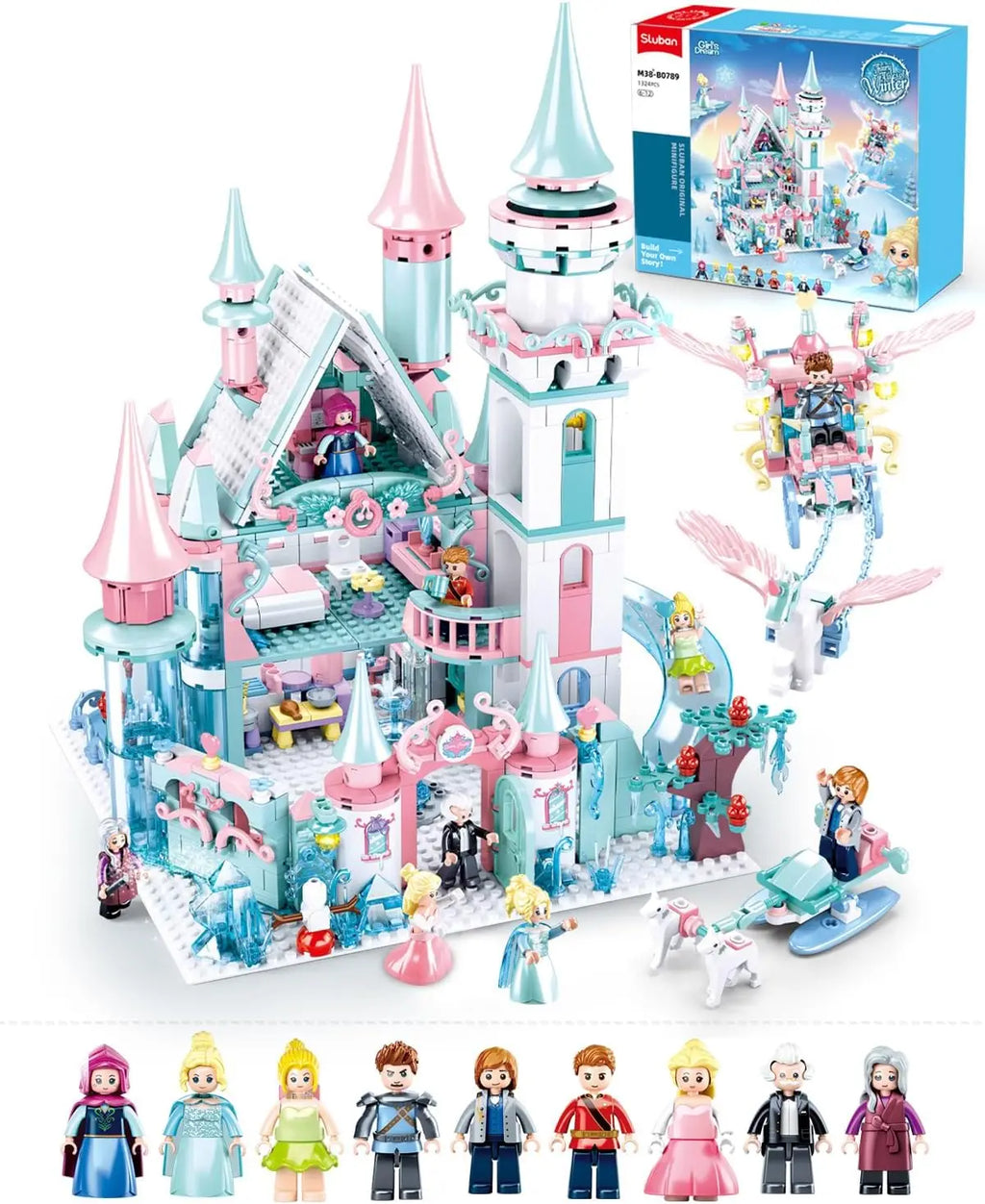 1314PCS Frozen Magic Castle Building Blocks Ice Queen Princess Carriage Model Bricks Set With Figures Girls Gift Children's Toys