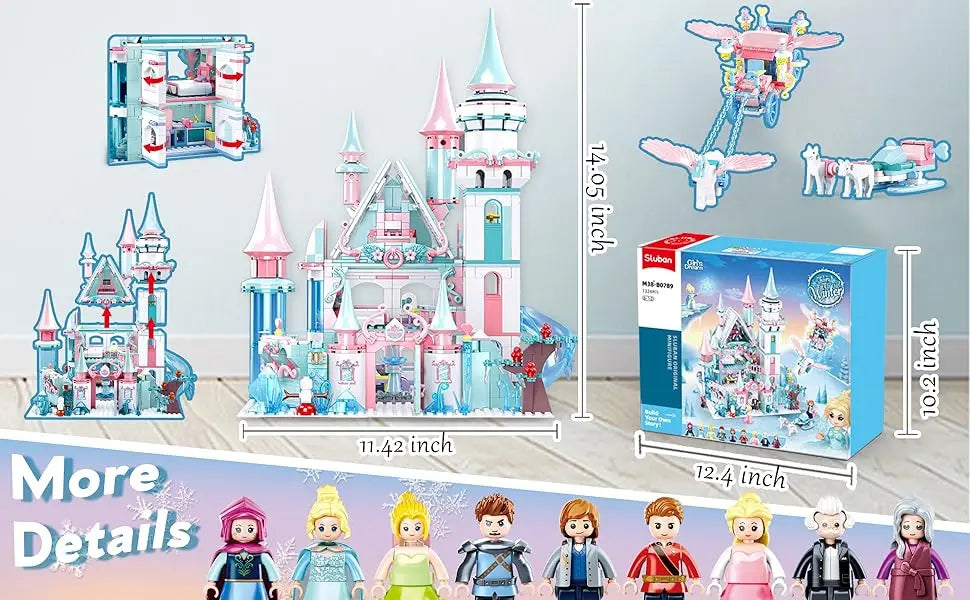 1314PCS Frozen Magic Castle Building Blocks Ice Queen Princess Carriage Model Bricks Set With Figures Girls Gift Children's Toys