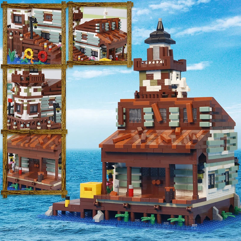 2689PCS Fishing Village House Building Blocks Micro Bricks Wood Cabin Assemble Architectural Toy Set Gift For Children Kids