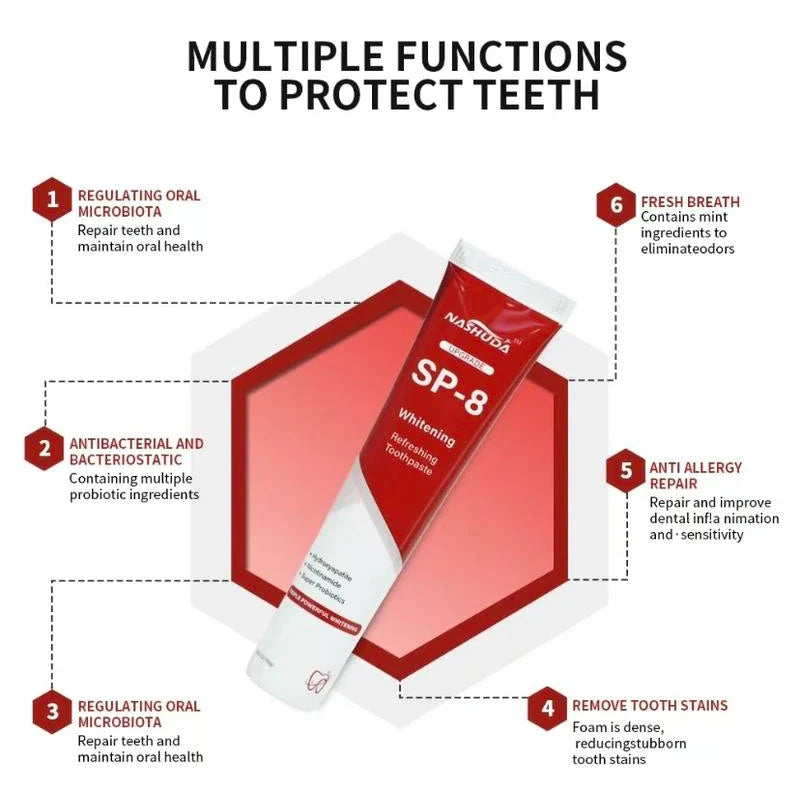 NASHUDA SP-8 [Triple Whitening] Probiotic Whitening Toothpaste, Free of Fluoride, Hydroxyapatite, Anti plaque, Oral Health Management - Specification: 3 pcs（Selected by 95% of people)