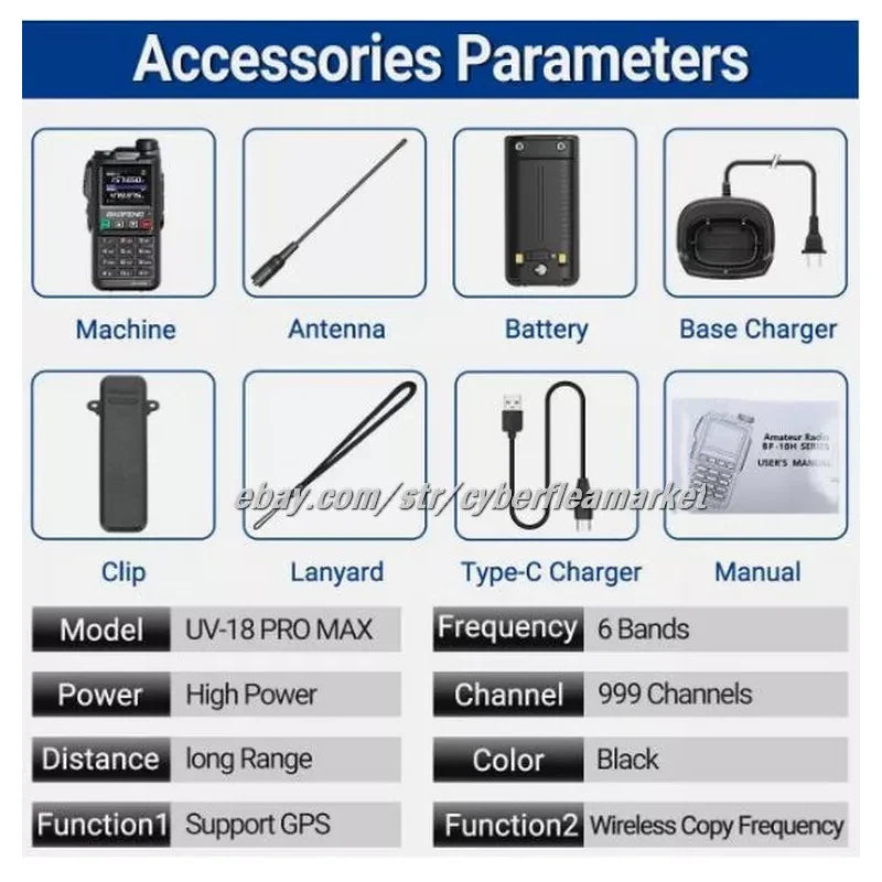 BaoFeng UV18 Pro Max GPS Air Band Walkie Talkie NOAA Type-C Long Range Ham Radio