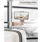 MiiKARE Airplane Travel Essentials Phone Holder, Universal Handsfree Phone Mount for Flying with 360 Degree Rotation, Accessory for Airplane, Travel Must Haves Phone Stand for Desk-Black&Pink