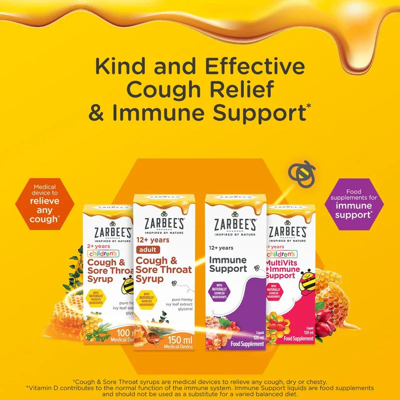Zarbee’s® Adult Cough and Sore Throat Syrup, 150 ml, Honey-Based Relief for Dry or Chesty Cough, Sore Throat Relief, Alcohol Free, No Artificial Colours or Flavours, Cough Syrup For Adults