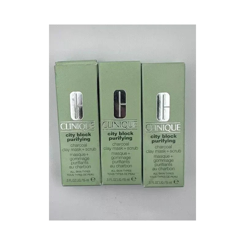 Lot of 3 Clinique City Block Purifying Charcoal Clay Scrub Mask .5 FL.OZ/ 15ml
