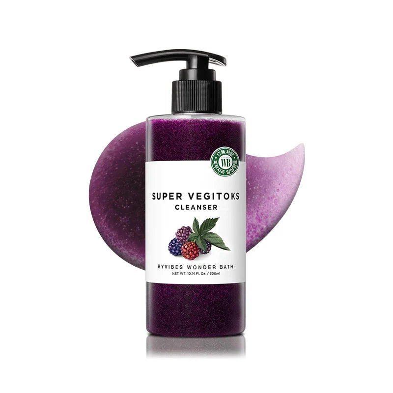 WONDER BATH Super Vegitoks Gel Foam Deep Cleanser for Sensitive Skin [Purple], 10.14Fl.Oz | Makeup Remover, Korean Skincare, Makeup & Dead Skin Removal, Hydrating & Brightening