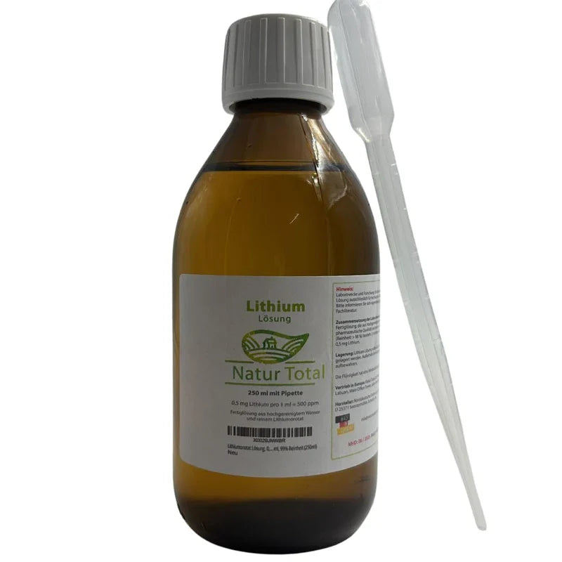 Lithium Orotate Solution 250 ml I 0.5 mg Lithium per ml ⇒ 500 mg per Litre ⇒ 500 ppm I 99% Purity Lithium Orotate (250 ml)