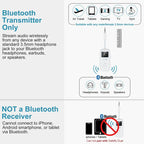 SafeFly Dual Premium Bluetooth 5.3 Transmitter Bluetooth Adapter w/Screen for AirPods or Wireless Headphones - Use with Any 3.5 mm Audio Jack for Airplanes, TV, MP3 Player, PC, Switch