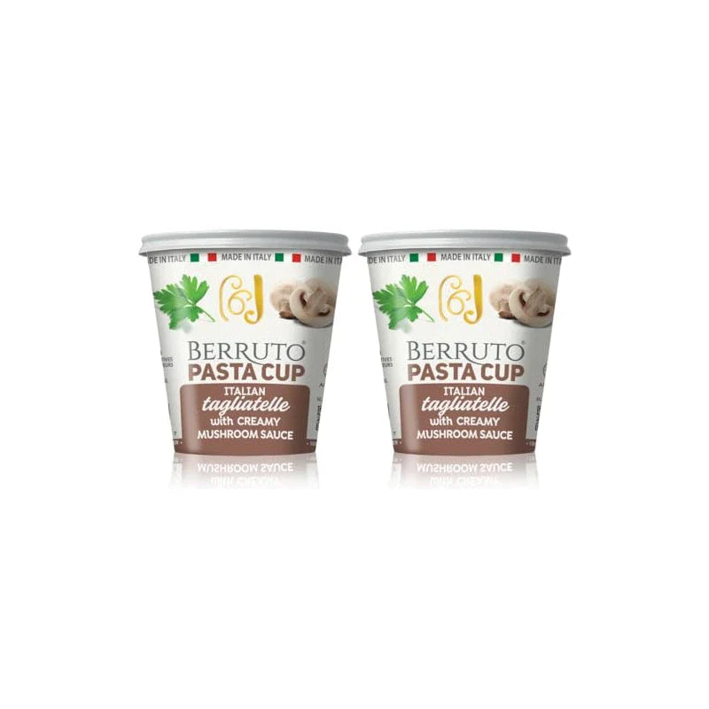 Berruto Individual Pasta Cup 2.4 oz, Creamy Mushroom Sauce – Recyclable Microwave Pasta Food Meals – No Palm Oil, Non-Preservatives – (2 Pack)