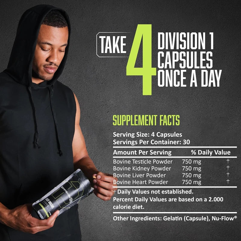 Division One Beef Organ Supplement - Primal Blend Featuring Liver, Heart, Kidney & Beef Liver – Grass-Fed, Non-GMO Organ Meat Supplement for Humans – 120 Capsules