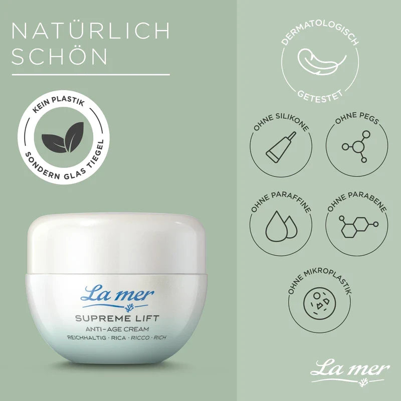 La mer Supreme Lift Anti-Age Cream Rich - Improved Formula and New Look - Rich Face Care for Dry Skin - Reduces Wrinkle Depth and Regenerates UV-Damaged Skin - 50 ml