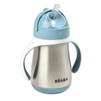 Beaba Stainless Steel Straw Sippy Cup, Insulated Toddler Cups Spill Proof with Removable Handles, Made with High Grade Stainless Steel, 8+ Months, 8.5 oz, (Rain)