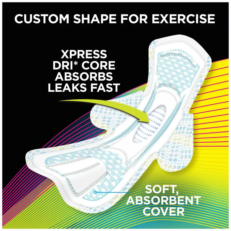 U by Kotex Fitness Ultra Thin Pads with Wings, Regular Absorbency, Fragrance-Free Pads, 15 Count