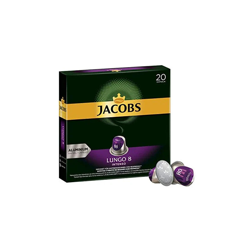 Jacobs Lungo Intenso Coffee Capsules, Intensity 8 of 12, 20 Nespresso®* Compatible Capsules for 20 Drinks