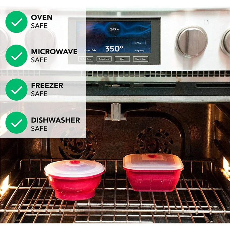 Collapse-it 6-Piece Silicone Food Storage Containers Red Square Set Kitchen