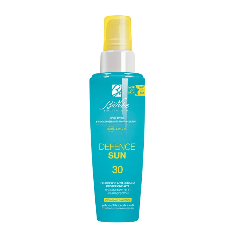 Bionike Defence Sun Face Liquid Anti-Shine SPF 30 Matte for Normal and Combination Skin, Mattifying and Antioxidant Effect, Waterproof, Strengthens and Repairs Skin, 50 ml