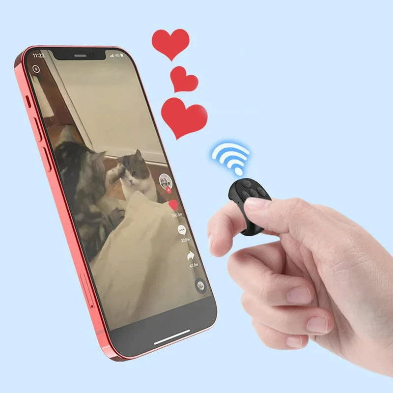 Fingertip Wireless Bluetooth Remote Control, TIK-to-k Remote Control APP Kindle Page Turner, Scrolling Rings Rechargeable Camera Remote for Phones Tablets(Black)