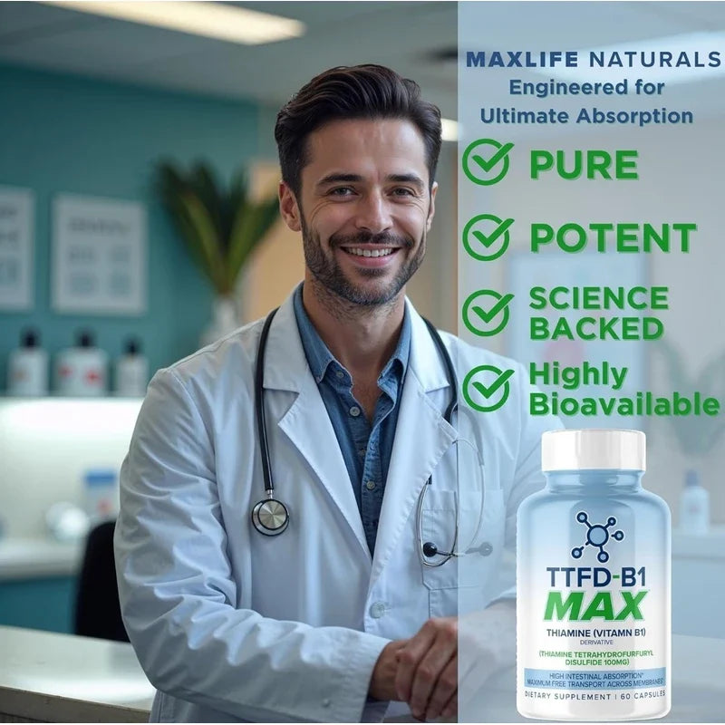MaxLife Naturals TTFD Thiamine B1 Supplement 60Capsules Made in USA- Thiamine TTFD Vitamin B1 MAX