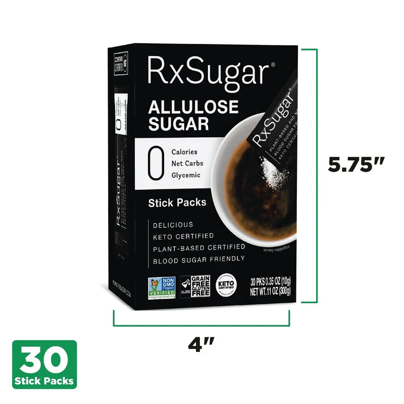 RxSugar 30 Stick Pack Carton 6-Pack | Diabetes-Safe Natural Sugar | Keto Certified | Non-GMO Project Verified | Gluten-Free Certified