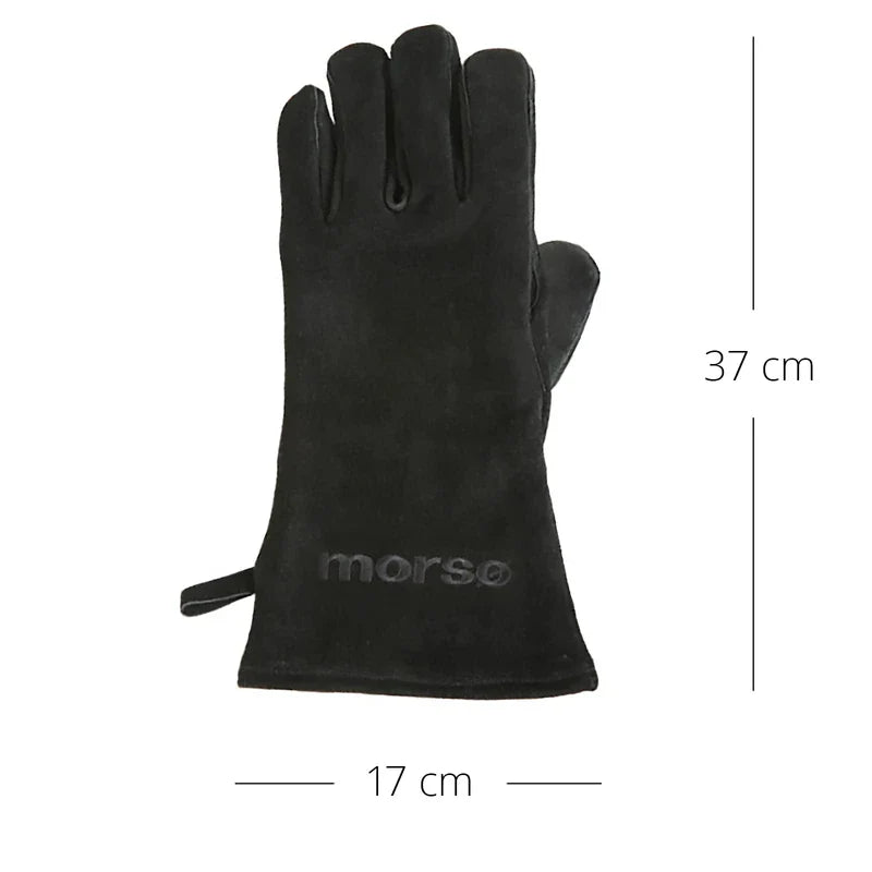Morsø Kaminhandschuh, Links – hitzebeständiger Ofenhandschuh aus dickem Leder, Grillhandschuh für In- und Outdoor, im cleanen Design, Schwarz