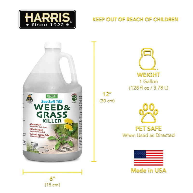 Harris 10X Sea Salt Grass Killer, Pet Safe, Kills to The Root with Spray Trigger, 128oz