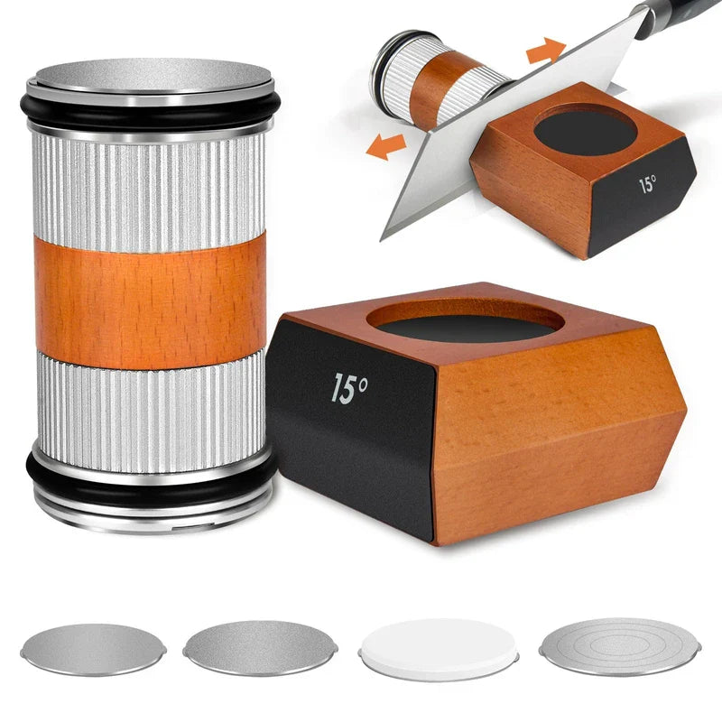 Knife Sharpener Tool,Upgraded Rolling Knife Sharpener Kit,Knife Sharpening with Diamond and Ceramic for Steel of Any Hardness,Kitchen Knives Sharpener Kit with 15 & 20 Degree Magnetic Angle (Silver)