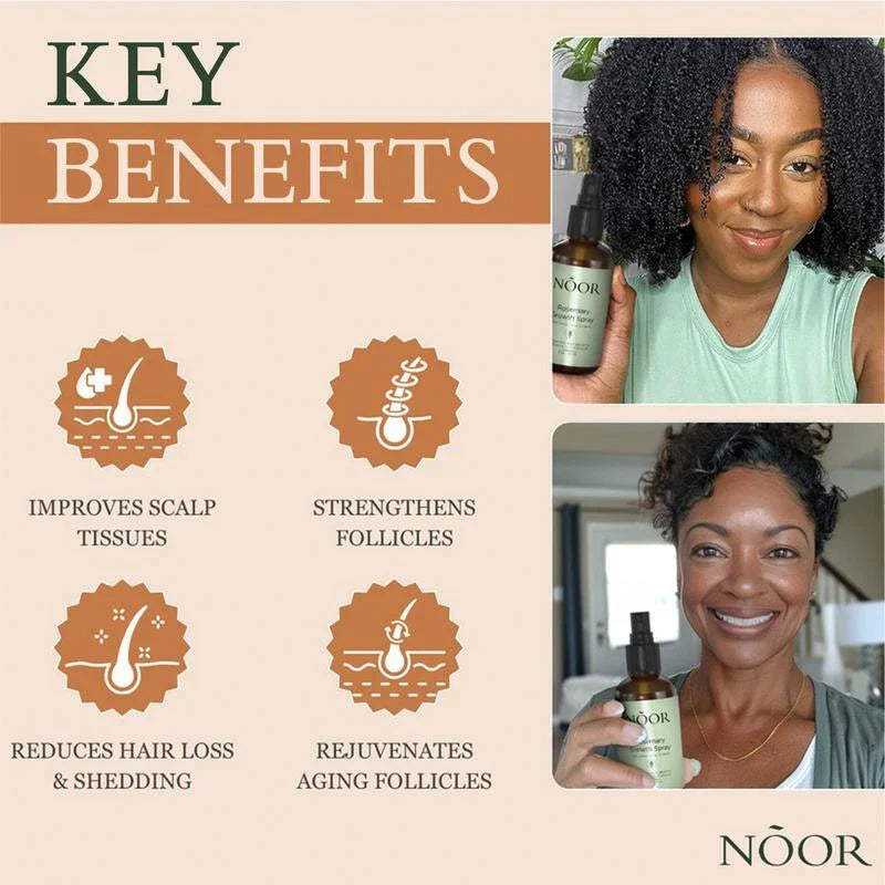 Noor Hair Rosemary Growth Spray - Hair Growth with Rosemary, Green coffee bean, Biotin, Cynatine Keratin, and MCT Oil from Palm Leaves - Thicker Hair - Scalp Itchiness Relief -  2 FL Haircare Nourishing