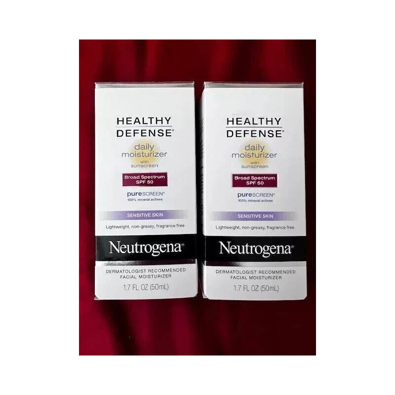 Lot of 2 Neutrogena Healthy Defense Daily Moisturizer Sensitive Skin SPF 50 READ