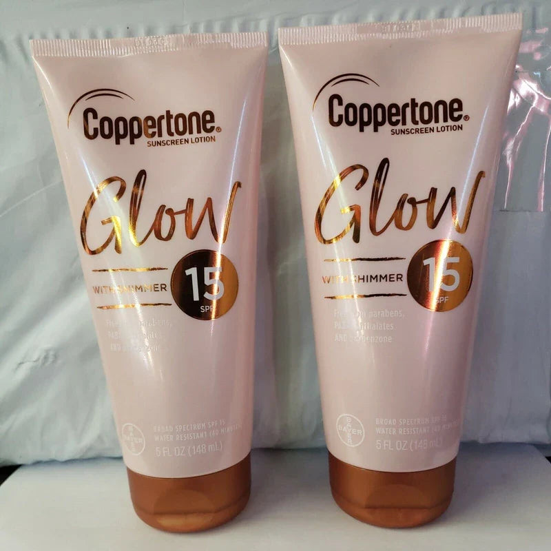 Coppertone Lot of 2 Coppertone GLOW SPF 15 Sunscreen Lotion With Shimmer - 5 fl oz