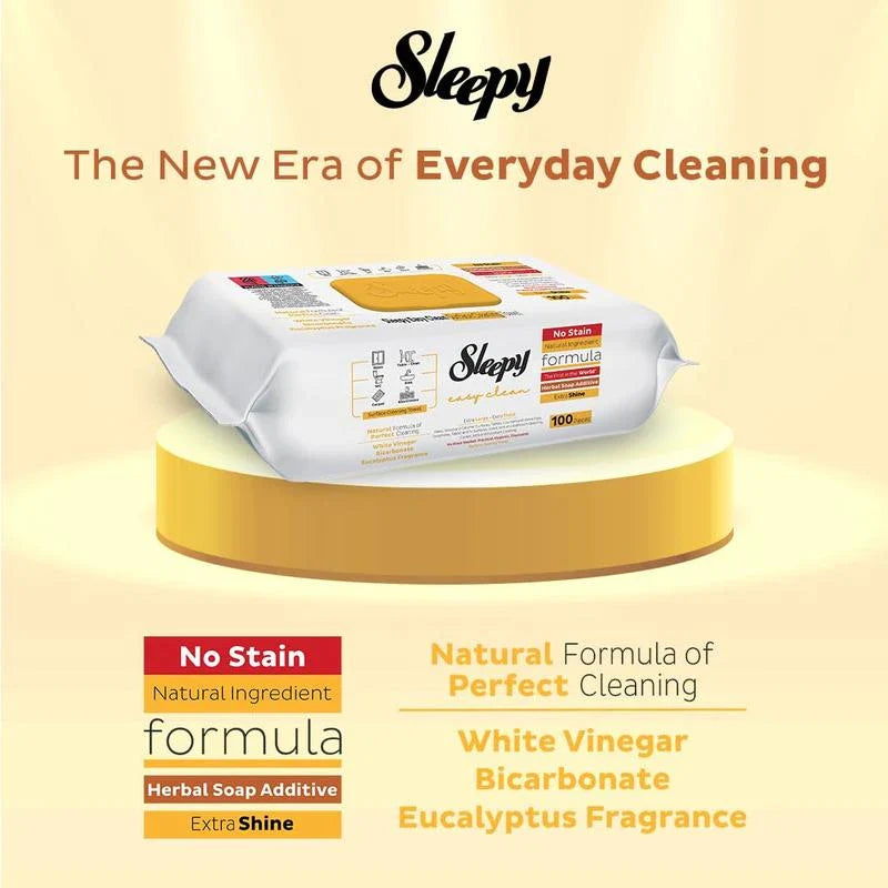 Sleepy Easy Clean Multi Surface Cleaning Wipes - 2x White Soap, 2x Bleach, 2x Herbal Soap - 6 x 100pcs - Disposable - Pack