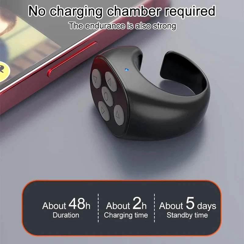 Fingertip Wireless Bluetooth Remote Control, TIK-to-k Remote Control APP Kindle Page Turner, Scrolling Rings Rechargeable Camera Remote for Phones Tablets(Black)