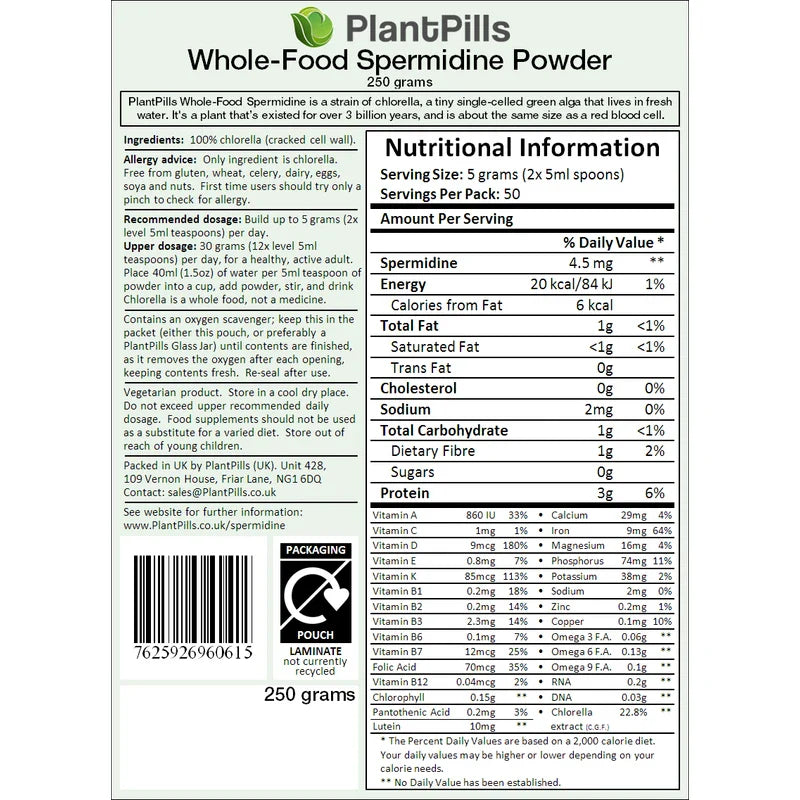 PlantPills 1kg PlantPills Whole Food Spermidine Powder Lab Verified at 240mg/250g