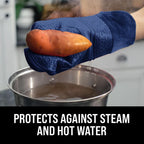 HOMWE Extra Long Professional Silicone Oven Mitt, Oven Mitts with Quilted Liner, Heat Resistant Pot Holders, Flexible Oven Gloves, Navy Blue, 1 Pair, 14.7 Inch