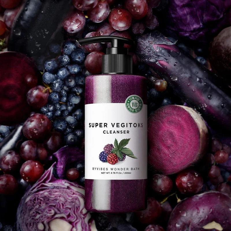 WONDER BATH Super Vegitoks Gel Foam Deep Cleanser for Sensitive Skin [Purple], 10.14Fl.Oz | Makeup Remover, Korean Skincare, Makeup & Dead Skin Removal, Hydrating & Brightening