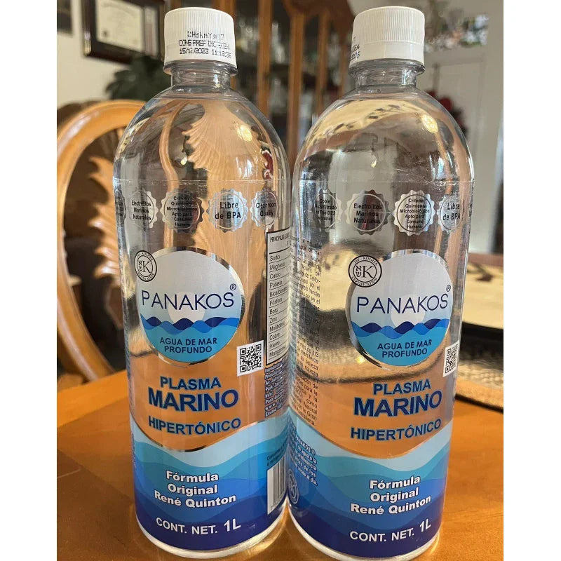 Panakos Lot Of 2 Bottles of 1 Lt. SEA WATER Agua De Mar Pure Marine Tot=2 Lt.ExpSep2025