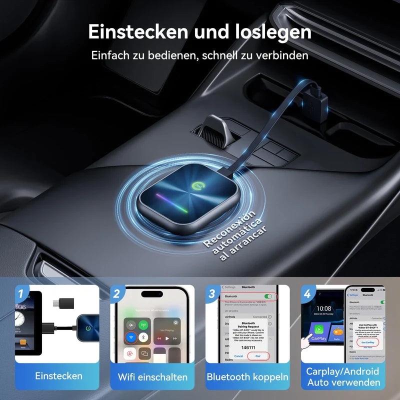 KUKIHO 2025 Version Carplay Wireless Adapter, Android Car Wireless Adapter, Wireless 2 in 1 Converts Wired Android Car/Carplay into Wireless, Suitable for Cars with Android Car and Carplay