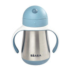 Beaba Stainless Steel Straw Sippy Cup, Insulated Toddler Cups Spill Proof with Removable Handles, Made with High Grade Stainless Steel, 8+ Months, 8.5 oz, (Rain)