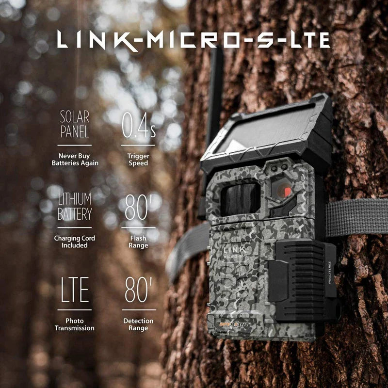 SPYPOINT Link-Micro-S-LTE Solar Cellular Trail Camera 4 LED Infrared Flash Game with 80ft Detection and Flash Range LTE-Capable Cellular Trail Camera 10MP 0.4-Second Trigger Speed