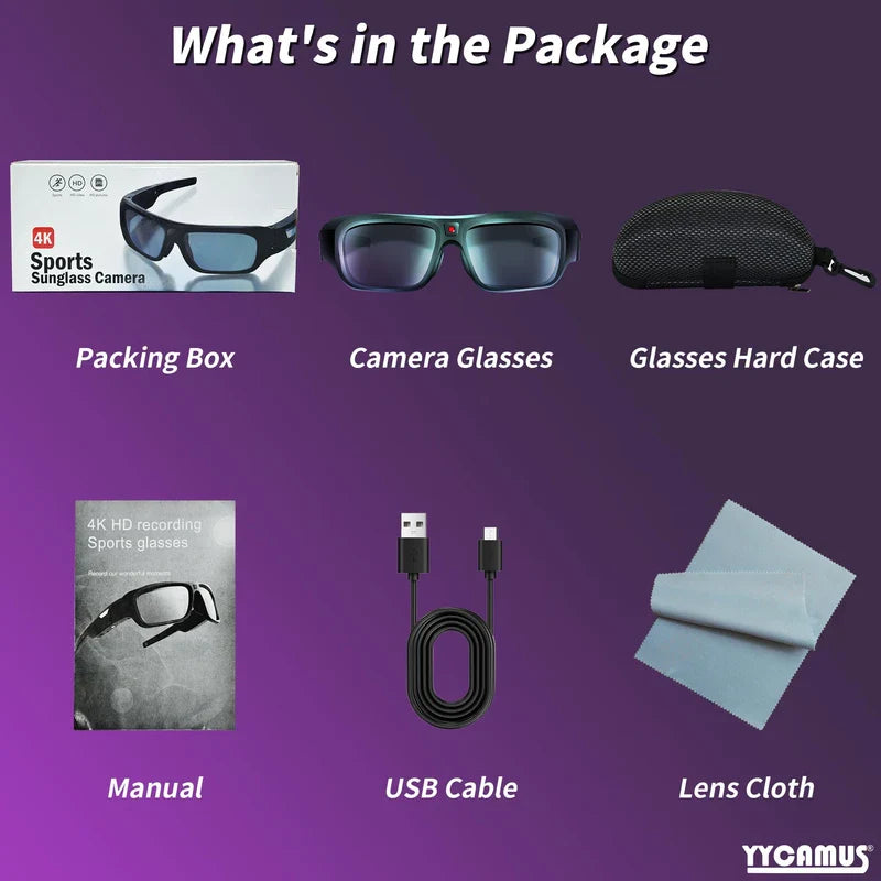 YYCAMUS 4K Camera Glasses, Upgrade Smart Sunglasses with Camera, Video Glasses with UV Protection for Outdoor Activities & Travel