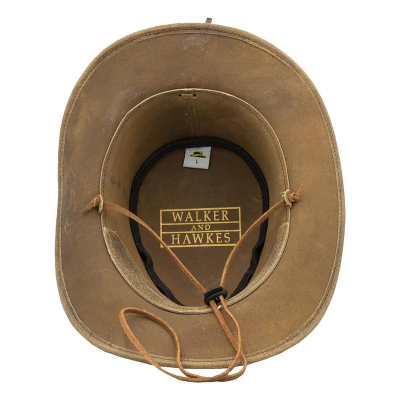 WALKER AND HAWKES - Outdoor Cowhide Leather Hat - Vintage Look, light brown