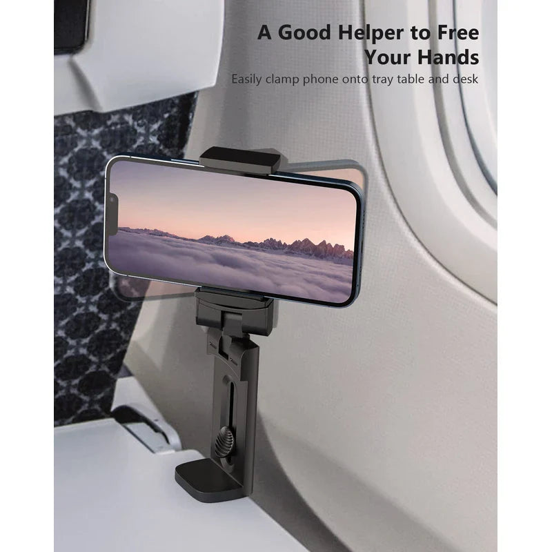 MiiKARE Airplane Travel Essentials Phone Holder, Universal Handsfree Phone Mount for Flying with 360 Degree Rotation, Accessory for Airplane, Travel Must Haves Phone Stand for Desk-Black&Pink