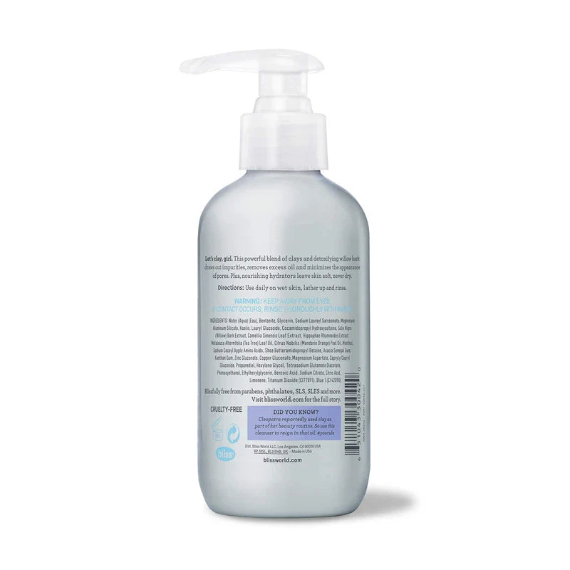 Bliss Pore Patrol Cleanser, Clay-to-Foam Purifying and Detoxifying Cleanser with Willow Bark, Minimizes the Appearance of Pores | Hypoallergenic | Clean | Cruelty-Free | Paraben Free | Vegan | 6.4 oz