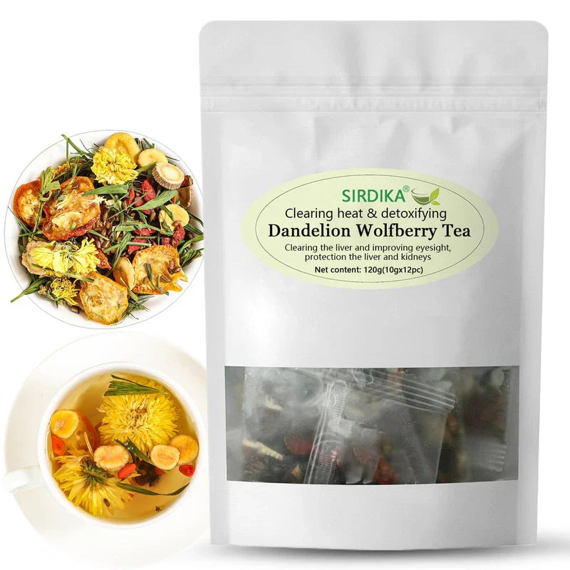 Dandelion Wolfberry Tea - Kidneys & Liver Health Tea, Seven Herbal Ingredients Natural Blend, Dandelion Chinese Wolfberry Tea Bags Organic 120g/12PC (1Bag(12Pcs))