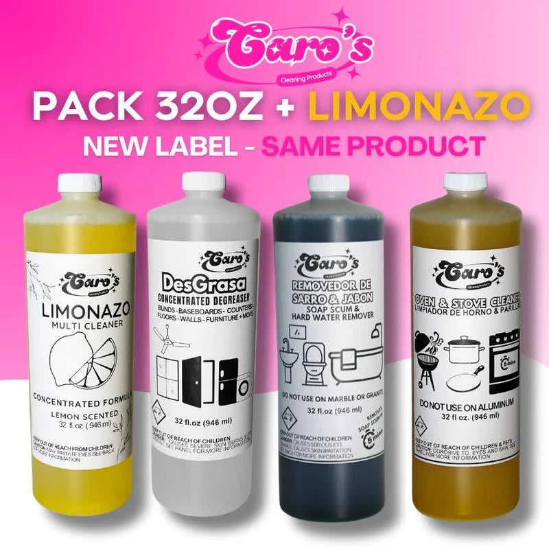 Caro's Pack de 32oz Limonazo, Removedor de Sarro, Desgrasa Degreaser, & Oven Cleaner Limpiador de Hornos Household