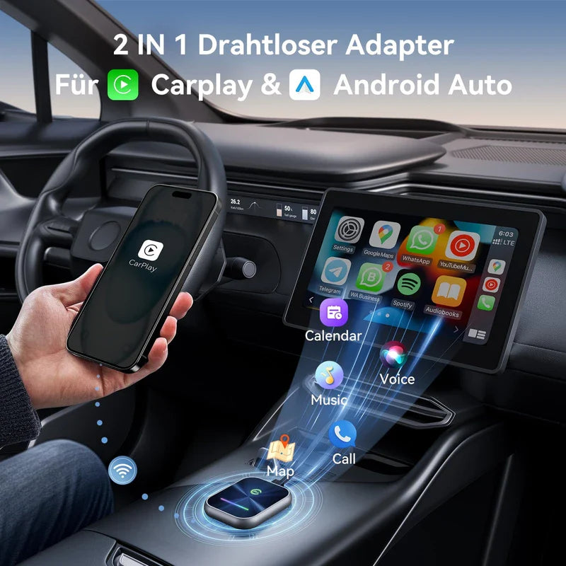 KUKIHO 2025 Version Carplay Wireless Adapter, Android Car Wireless Adapter, Wireless 2 in 1 Converts Wired Android Car/Carplay into Wireless, Suitable for Cars with Android Car and Carplay