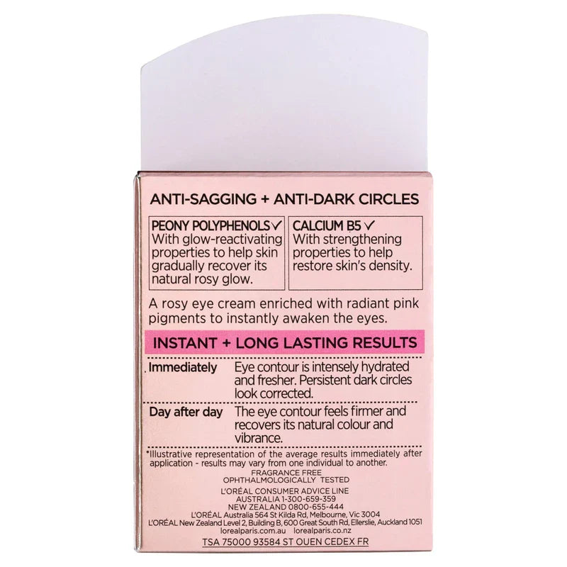 L’Oréal Paris Eye Cream, Rosy Radiant Care,Corrects Dark Circles, Anti-Sagging, for Mature to Dull Skin, Age Perfect Golden Age, 15ml
