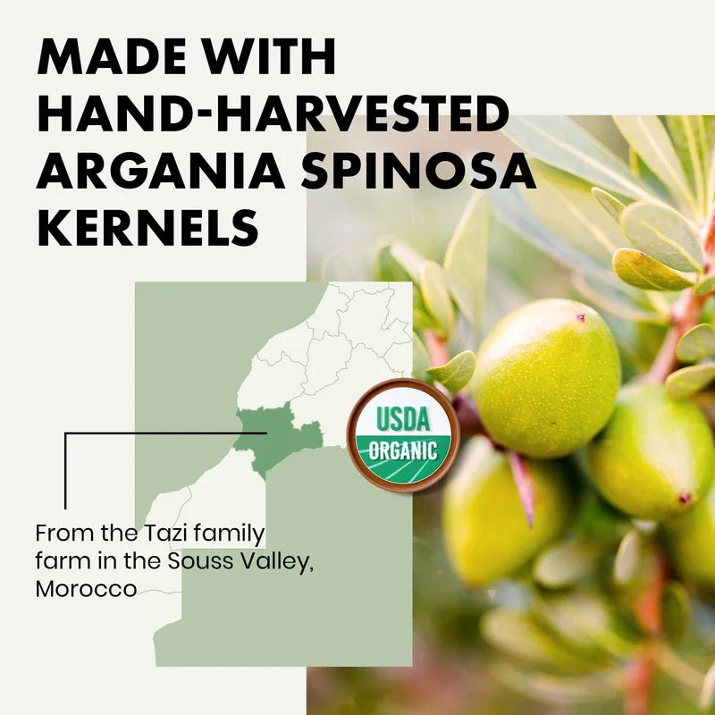 ORGANIC Argan Oil - 100% Pure/Unrefined/Extra-Virgin/Vegan - HAND-HARVESTED & COLD PRESSED in Morocco - Perfect for Skin/Hair/Nails/Face/Body - GMP-Certified/Dermatologist Approved