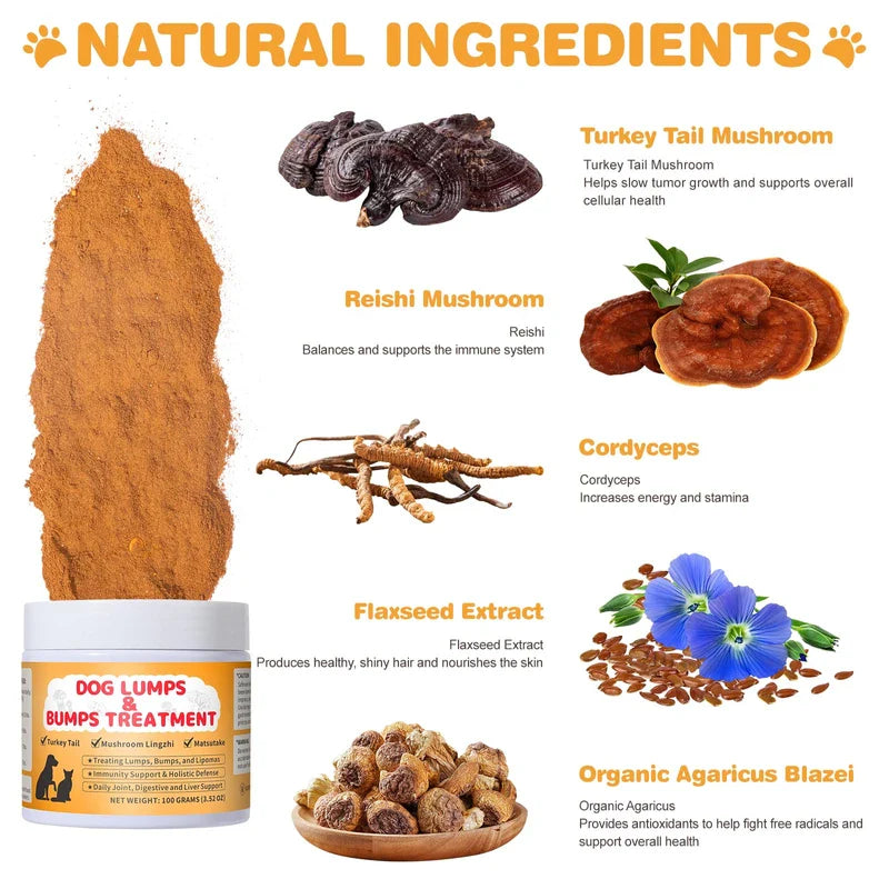 Lumps and Bumps Dog Supplement – Turkey Tail Mushroom Powder for Dogs Lipoma, Immune Support & Increased Energy, 3.52 oz