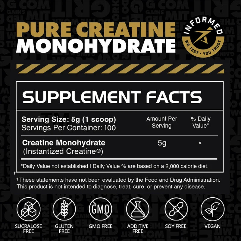 Gains in Bulk Instantized Creatine Monohydrate for Women and Men, Soluble Pre Workout Powder, Supports Muscle Building, Strength and Performance, Bodybuilding Supplements, Unflavored, 100 Servings