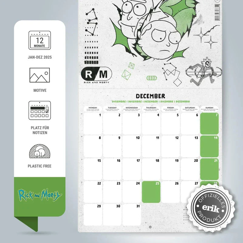 Grupo Erik Calendar 2025 Wall Calendar 2025 Rick and Morty Calendar 2025 Family Planner 30 x 30 cm Annual Calendar 12 Months