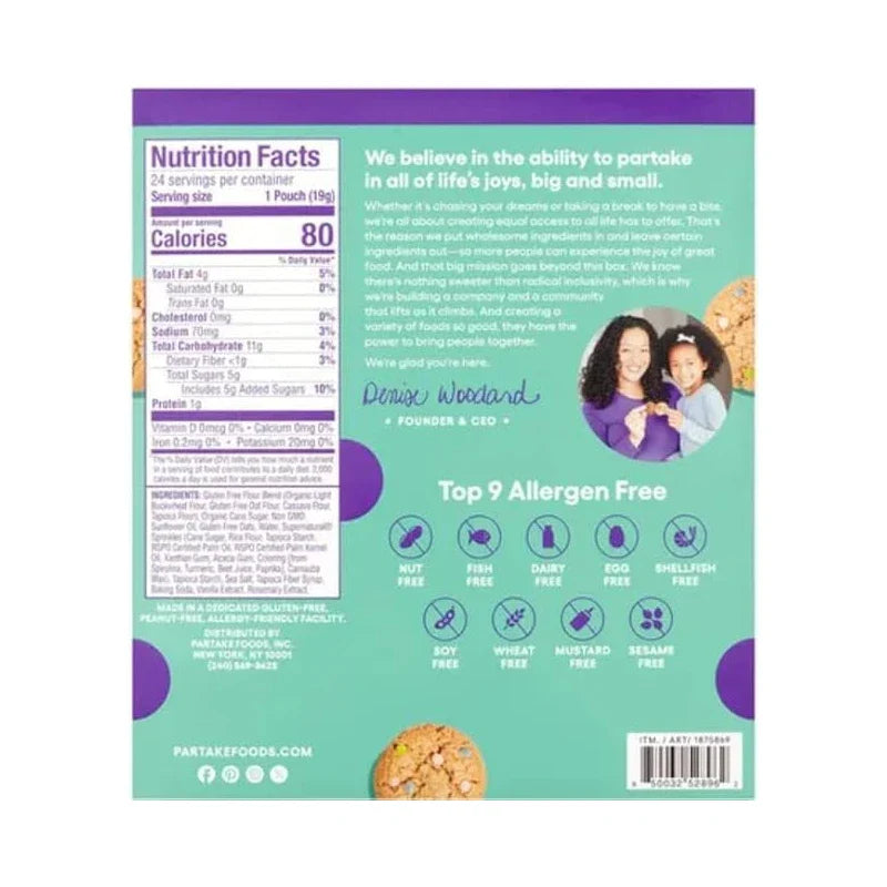Partake Vanilla Sprinkle Mini Crunchy Cookies, Gluten Free, 24 Snack Packs, 16.8 oz